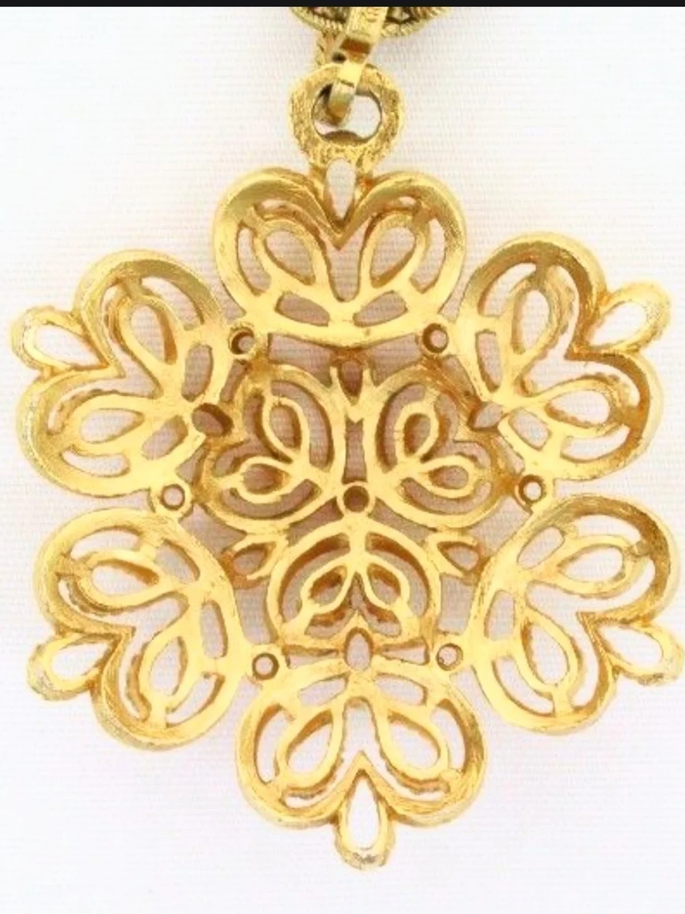 Trifari Gold Filigree Pendant with Twisted Rope Chain